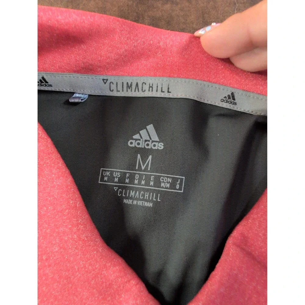 Adidas Climachill Mens Polo Shirt Medium Red Grey Colorblock Athletic‎ Golf Top